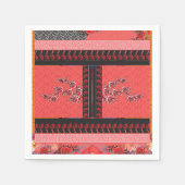 ein rotes und schwarzes Muster mit Blume darauf Serviette (Vorderseite)