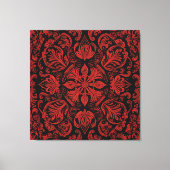 ein rotes und schwarzes Quadrat mit Blumenmotiven Leinwanddruck (Vorderseite)