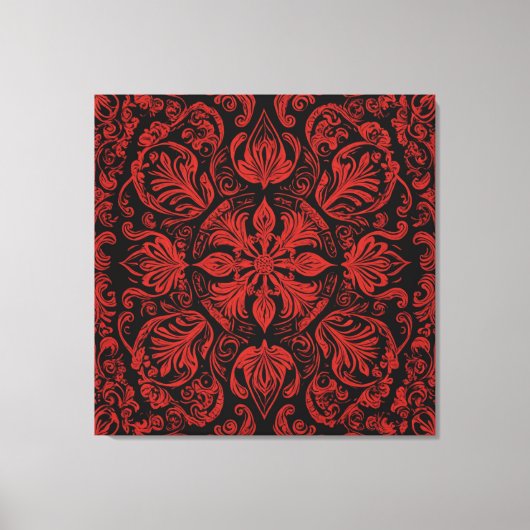 ein rotes und schwarzes Quadrat mit Blumenmotiven Leinwanddruck (Vorderseite)