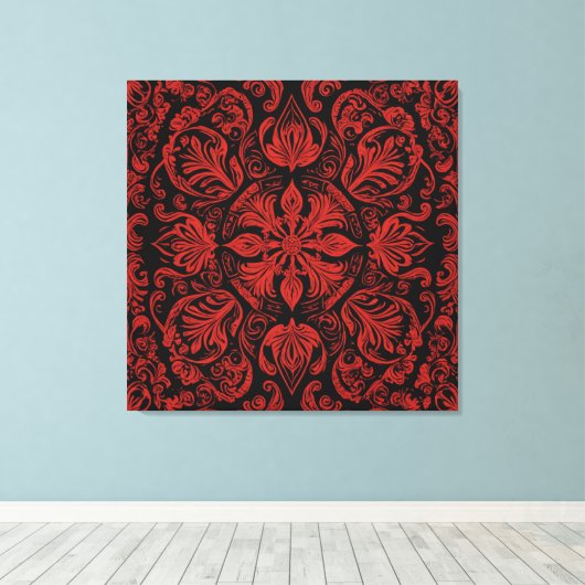ein rotes und schwarzes Quadrat mit Blumenmotiven Leinwanddruck (Insitu (Holzboden))