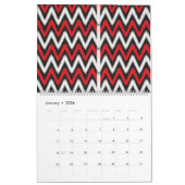 ein rotes und schwarzes Zickzackmuster auf weißem Kalender (Jan 2026)