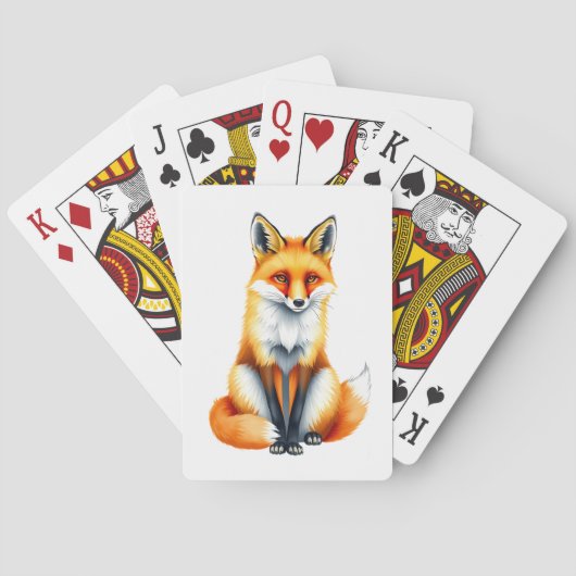 Ein Rotfuchs sitzt Spielkarten (Rückseite)