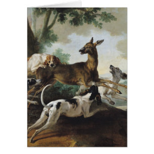 Ein Rotwild gejagt durch Hunde, 1725