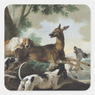 Ein Rotwild gejagt durch Hunde, 1725 Quadratischer Aufkleber