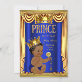 Ein Royal Blue Prince Baby Shower Gold Boy Ethnic Einladung (Vorderseite)