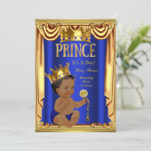 Ein Royal Blue Prince Baby Shower Gold Boy Ethnic Einladung (Stehend Vorderseite)