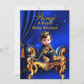 Ein Royal Prince Baby Dusche Blue Gold Stuhl Einladung (Vorderseite)