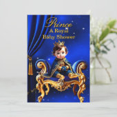 Ein Royal Prince Baby Dusche Blue Gold Stuhl Einladung (Stehend Vorderseite)