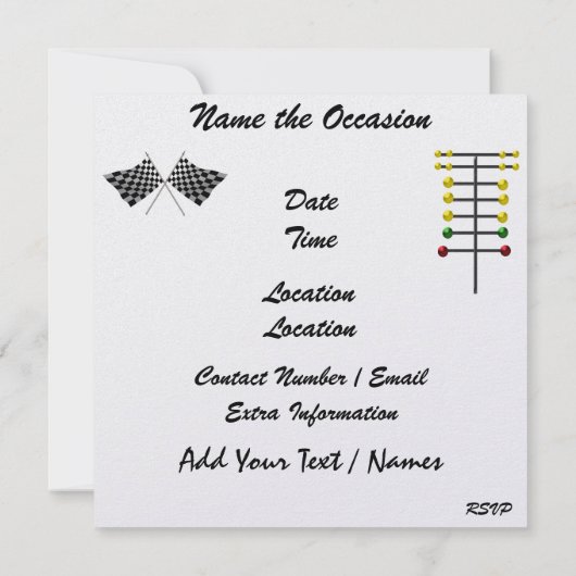 Ein Royally Rockin Racing Party - SRF Einladung (Rückseite)