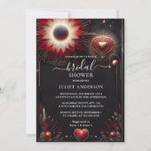 Ein Ruby Claret White Heart Red Black Brautparty Einladung (Vorderseite)