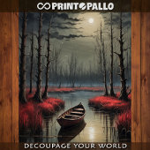 Ein Ruderboot, das unter dem Mondschein in einem S Seidenpapier