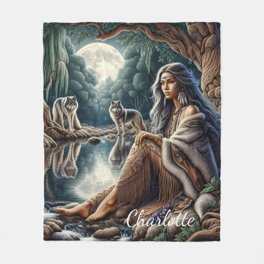 Ein ruhiger Abend am Mondlicht mit Wölfen Fleecedecke (Vorderseite)