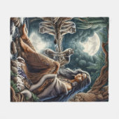 Ein ruhiger Abend am Mondlicht mit Wölfen Fleecedecke (Vorderseite (Horizontal))