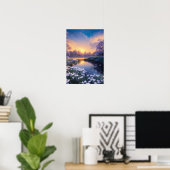 Ein ruhiger Fluss in einem Bed of White Blume Poster (Heimbüro)