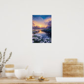Ein ruhiger Fluss in einem Bed of White Blume Poster (Küche)