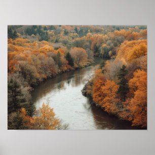 Ein ruhiger herbstlicher Fluss, der sich durch ein Poster