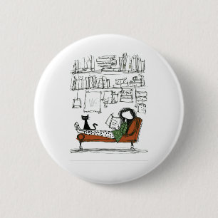 Ein ruhiger Lesemittag   Handgezeichneter Bücherli Button