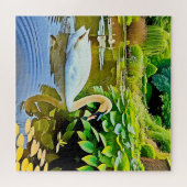 Ein ruhiger Schwan schwand auf einem Teich. Puzzle (Horizontal)