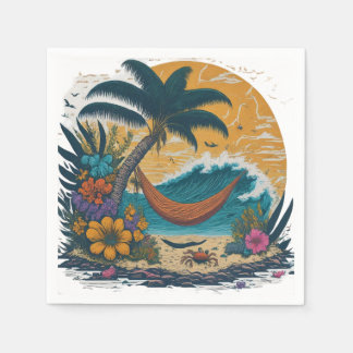 ein ruhiger Strand mit Palmen Serviette