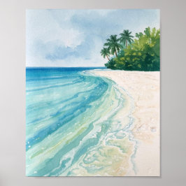 Ein ruhiger tropischer Strand in Aquarell Poster
