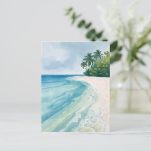 Ein ruhiger tropischer Strand in Aquarell Postkarte