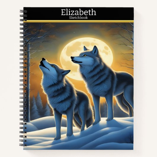 Ein ruhiger Wolf heult am hellen Mondlicht Notizblock (Vorderseite)