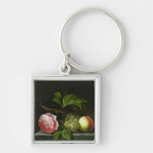 Ein ruhiges Leben mit einer Rose, Trauben und Schlüsselanhänger