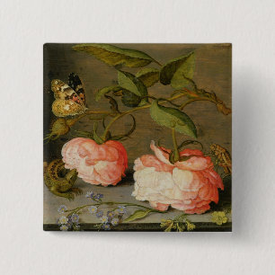 Ein ruhiges Leben mit Rosen auf einer Leiste Button