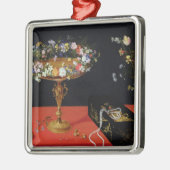 Ein ruhiges Leben von einem Tazza mit Blumen Silbernes Ornament (Links)