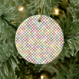 Ein rundes Ornament zeigt ein farbenfrohes Gitter 