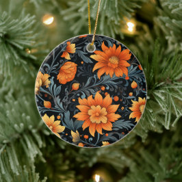 Ein rundes Ornament zeigt leuchtend orangefarbene 