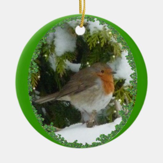 Ein rundes Robin Weihnachtsdekor Keramik Ornament (Vorne)