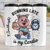 Ein Running Pig mit einer Uhr Thermosbecher