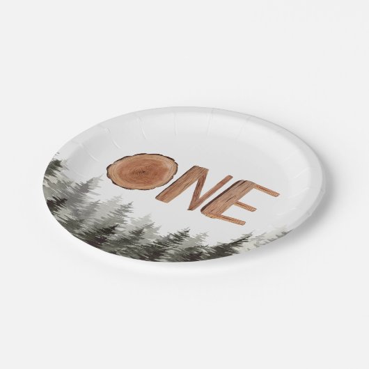 Ein rustikaler Grünbaum 1. Geburtstag Pappteller (Schrägansicht)