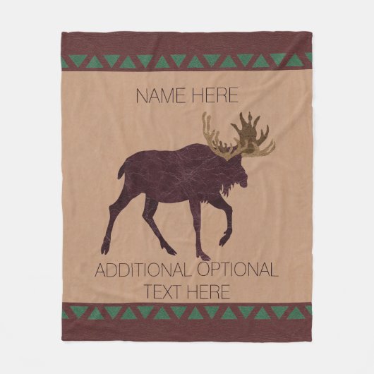 Ein rustikales Elch-Imitat Leder-Blick Fleecedecke (Vorderseite)