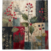 Ein rustikales Winter-Patchwork mit Stechpalmenbee Duschvorhang (Vorderseite)