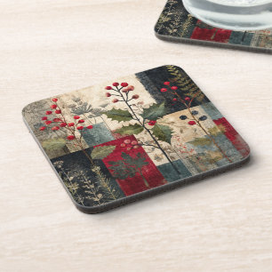 Ein rustikales Winter-Patchwork mit Stechpalmenbee Getränkeuntersetzer