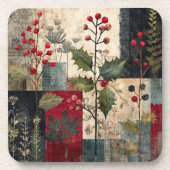 Ein rustikales Winter-Patchwork mit Stechpalmenbee Getränkeuntersetzer (Vorderseite)