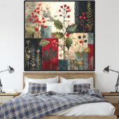 Ein rustikales Winter-Patchwork mit Stechpalmenbee Leinwanddruck (Insitu (Schlafzimmer))