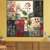 Ein rustikales Winter-Patchwork mit Stechpalmenbee Leinwanddruck (Insitu (Wohnzimmer))