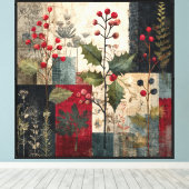 Ein rustikales Winter-Patchwork mit Stechpalmenbee Leinwanddruck (Insitu (Holzboden))