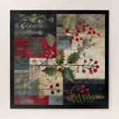 Ein rustikales Winter-Patchwork mit Stechpalmenbee Puzzle (Horizontal)