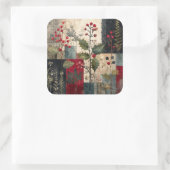 Ein rustikales Winter-Patchwork mit Stechpalmenbee Quadratischer Aufkleber (Tasche)