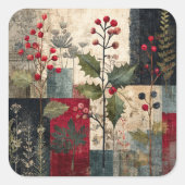 Ein rustikales Winter-Patchwork mit Stechpalmenbee Quadratischer Aufkleber (Vorderseite)