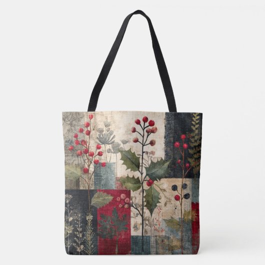 Ein rustikales Winter-Patchwork mit Stechpalmenbee Tasche (Vorderseite)
