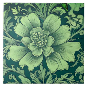 Ein salbeigrünes Vintage-Blumenmuster Fliese