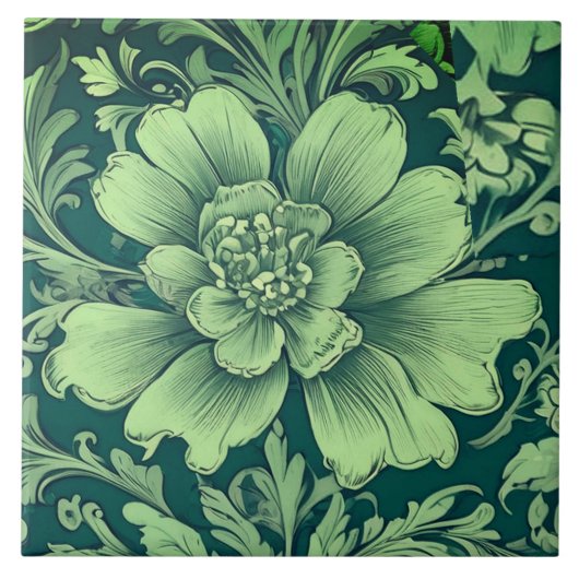 Ein salbeigrünes Vintage-Blumenmuster  Fliese (Vorderseite)