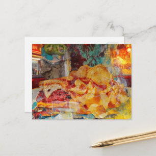 Ein Sandwich und Chips Mixed-Media-Collage Postkarte