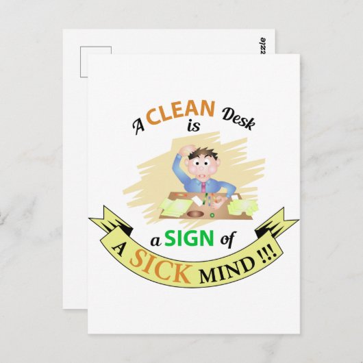 Ein sauberer Schreibtisch ist ein Zeichen für eine Postkarte (Vorne/Hinten)