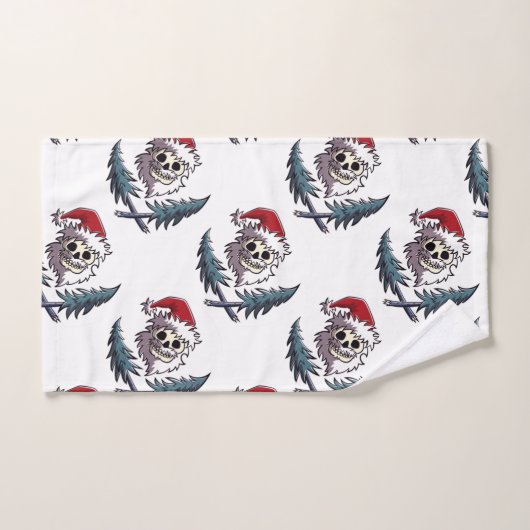 ein Schädel mit Bart in Weihnachtsmann-Hut Badhandtuch Set (Handtuch)